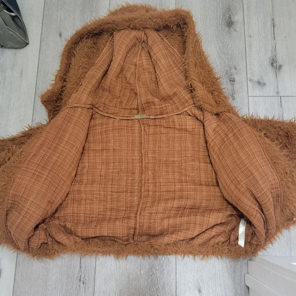 FREE PEOPLE One Zuri Parka Fuzzy Faux Fur Jacket Hooded Rust Coat - Picture 7 of 9